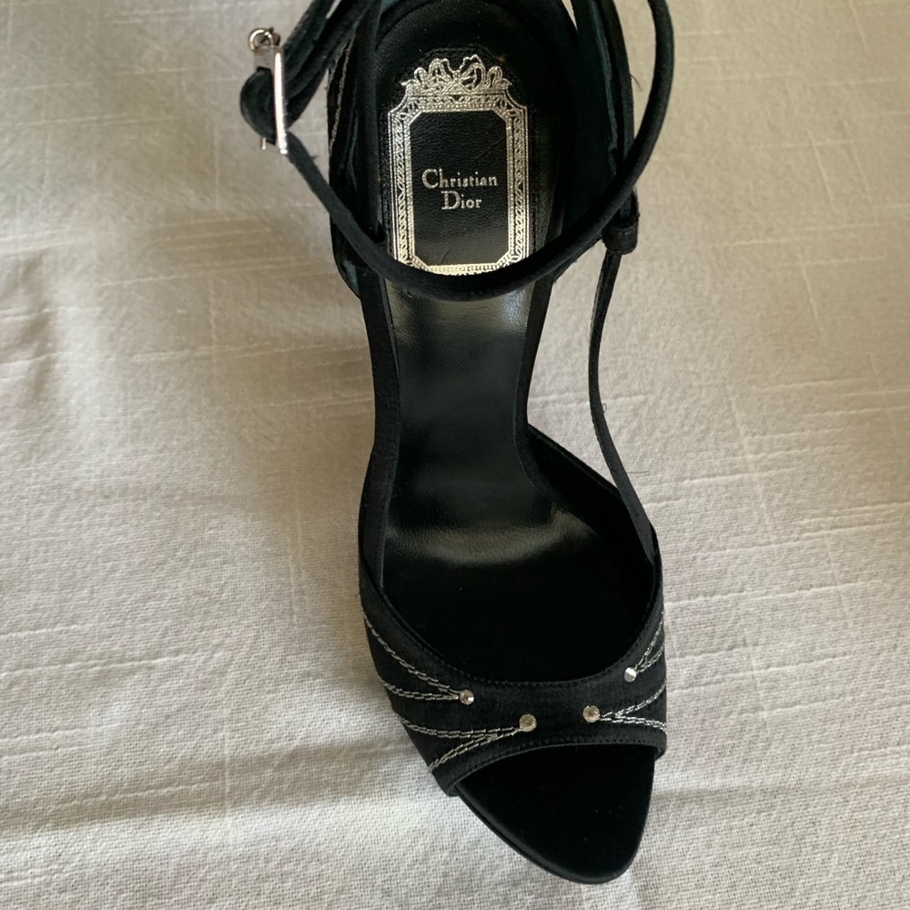 RARE Runway Dior by Galliano Folies Sandal Crystal Heel Black Satin 38 NIB - Picture 4 of 12
